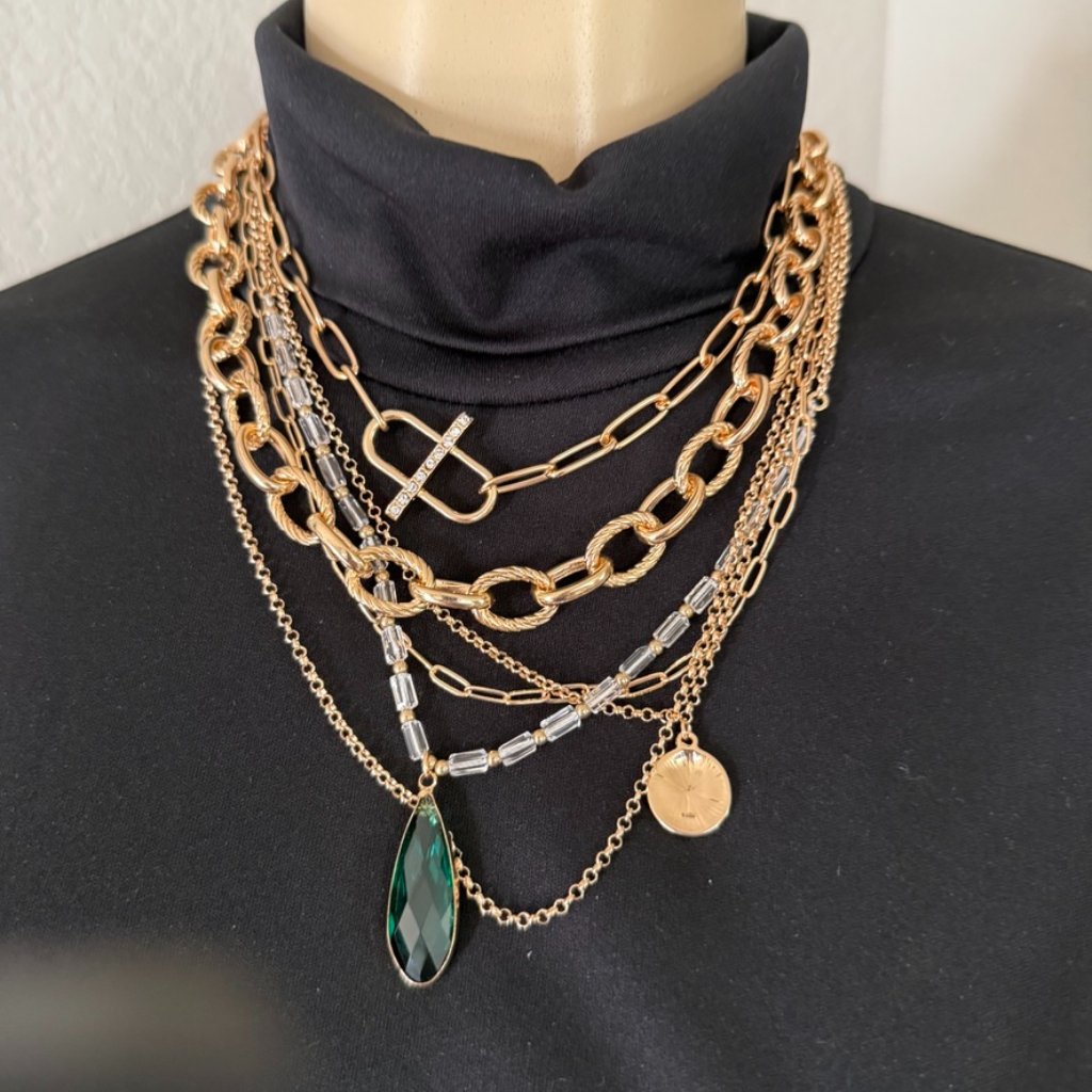 #16 Garden Party Costume Jewelry / Multi Layer Gold&Silver Chains W/ Accents